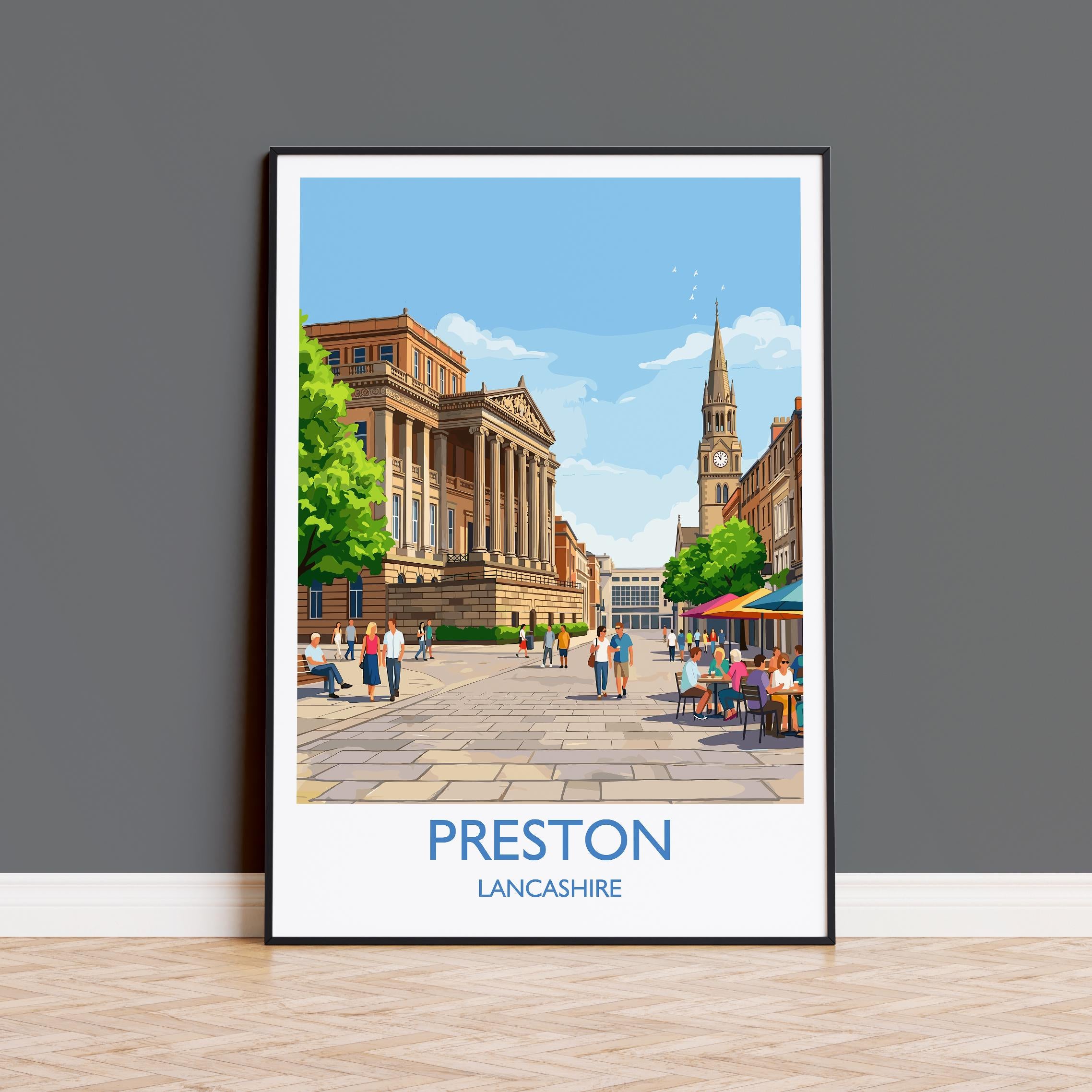 Preston Lancashire Travel Poster, Preston City Wall Art, Lancashire Print, Historic UK City Illustration, Vintage Style Decor, Preston Gift