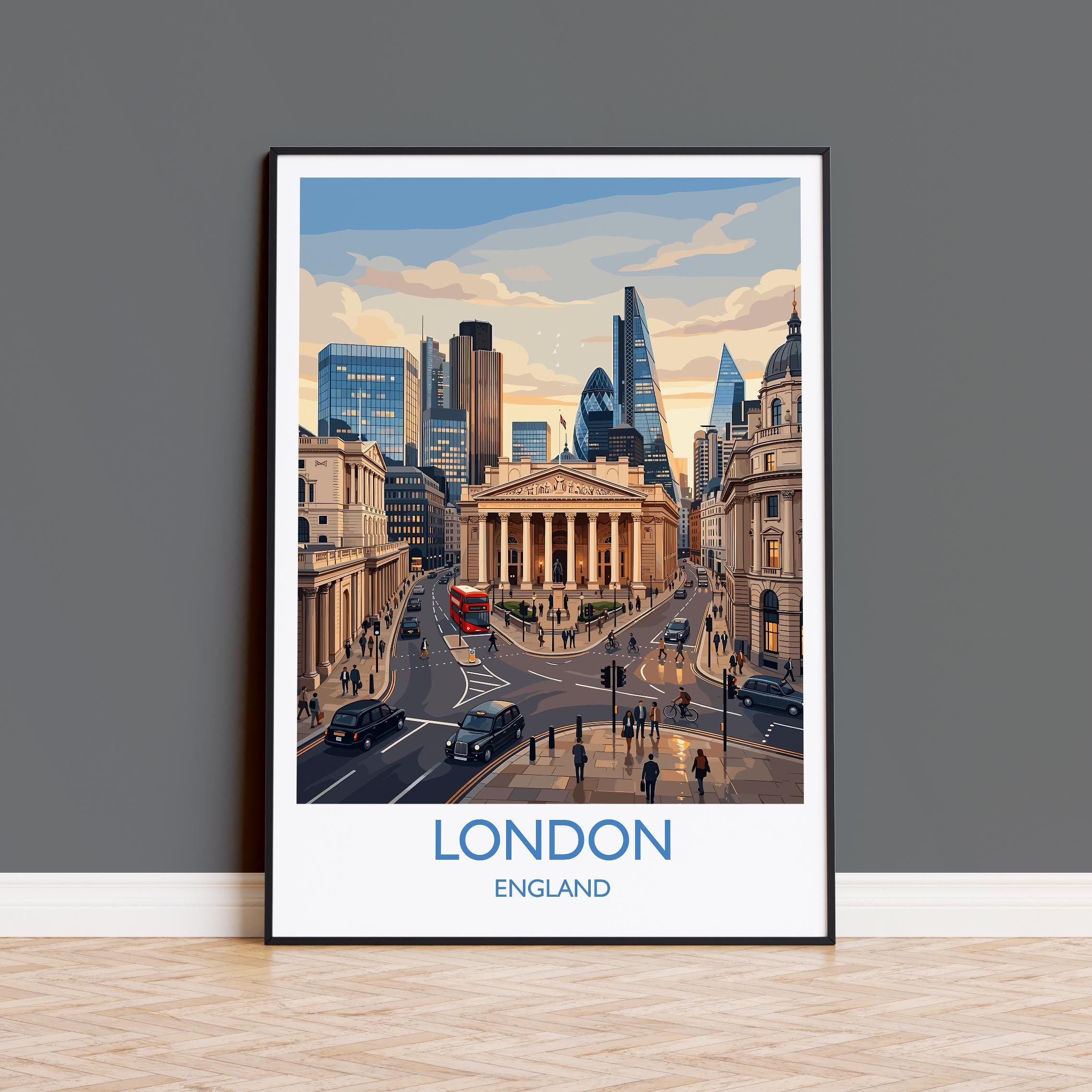 City of London Travel Poster, Bank Junction Wall Art, Historic Financial District Print, London Cityscape Illustration, Vintage UK Decor
