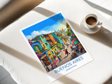 La Boca Buenos Aires Travel Poster, Caminito Wall Art, Colourful Argentina Print, Buenos Aires Illustration, Vintage Style South America