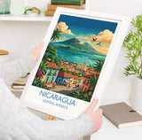 Nicaragua Travel Print, Granada Cathedral Wall Art with Border, Ometepe Volcano Poster, Lake Nicaragua Print, Central America Travel Print