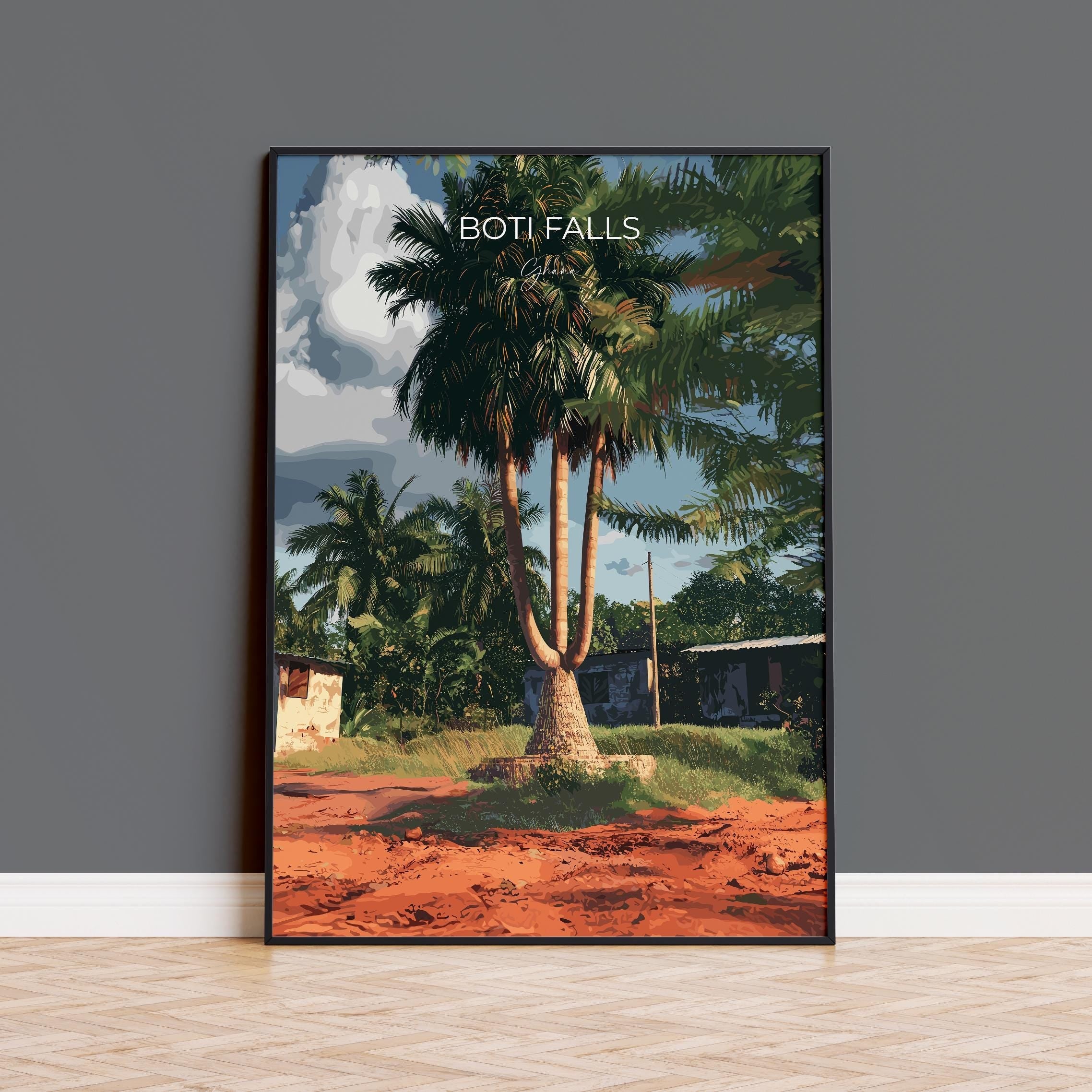 Boti Falls Travel Poster, Ghana Travel Print Collection, Three headed Palm Tree, Ghana, Africa Art Lovers Travel Gift NQ Media Designs