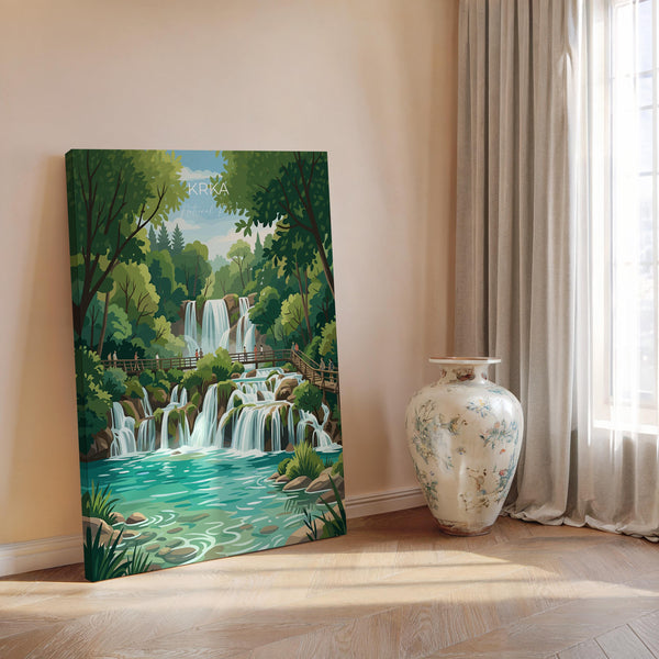 Krka National Park Waterfalls Print, Croatia Travel Poster, Skradinski Buk Wall Art, Croatian Landscape Illustration, Nature Lover Gift