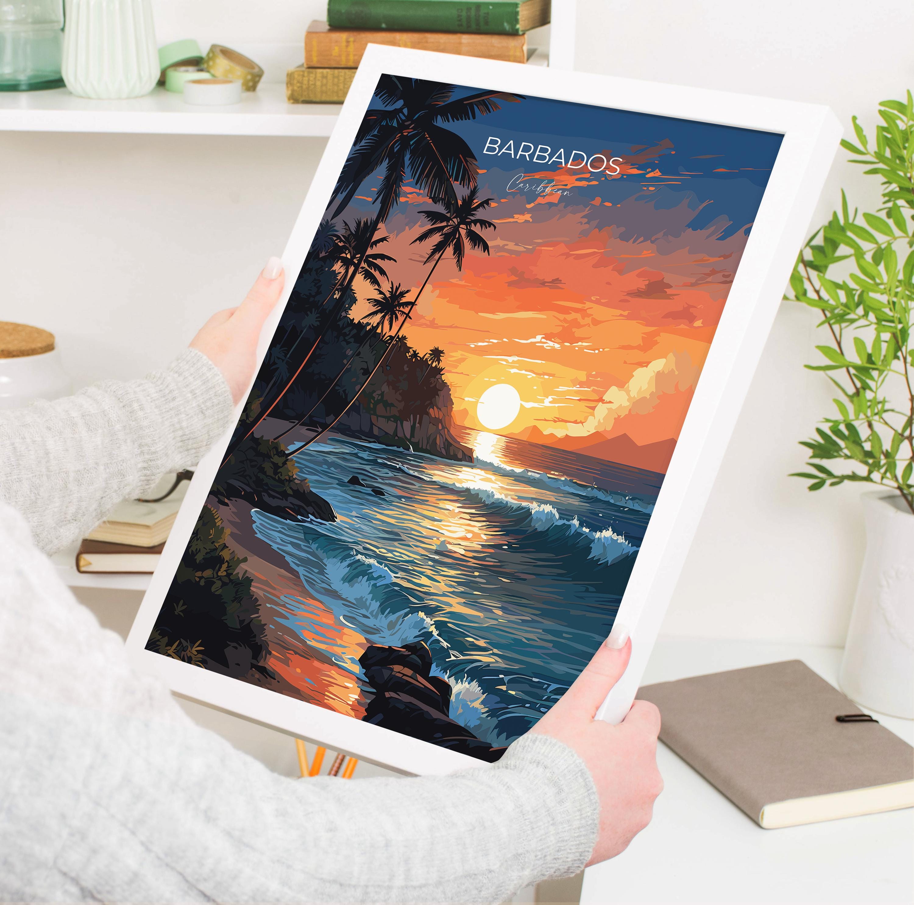 Barbados Travel Poster, Travel Print of Barbados, Caribbean Sunset, Barbados Art Lovers Gift, Caribbean Gift, Wall Art Print NQ Media Designs