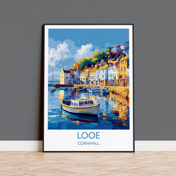 Looe Travel Print, Travel Poster of Looe, England, Cornwall Art, Looe Art Lovers Gift, Wall Art Print