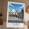 St Albans Travel Poster Wall Art, Travel Print of St Albans, Hertfordshire, England, English Cathedral City Gift