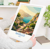 Ravello Italy Travel Poster, Amalfi Coast Wall Art, Mediterranean Cliffside Village Print, Scenic Coastal Illustration, Vintage Style Decor