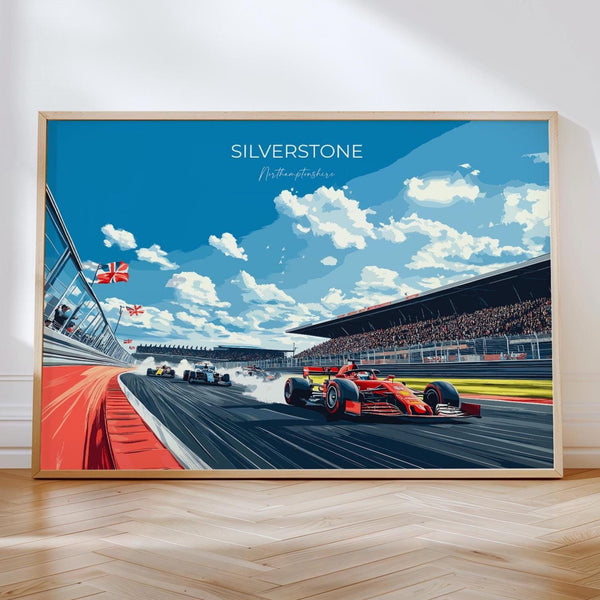 Silverstone Landscape Travel Poster Wall Art, Travel Print of Silverstone, Northamptonshire Art Lovers Gift, English Countryside
