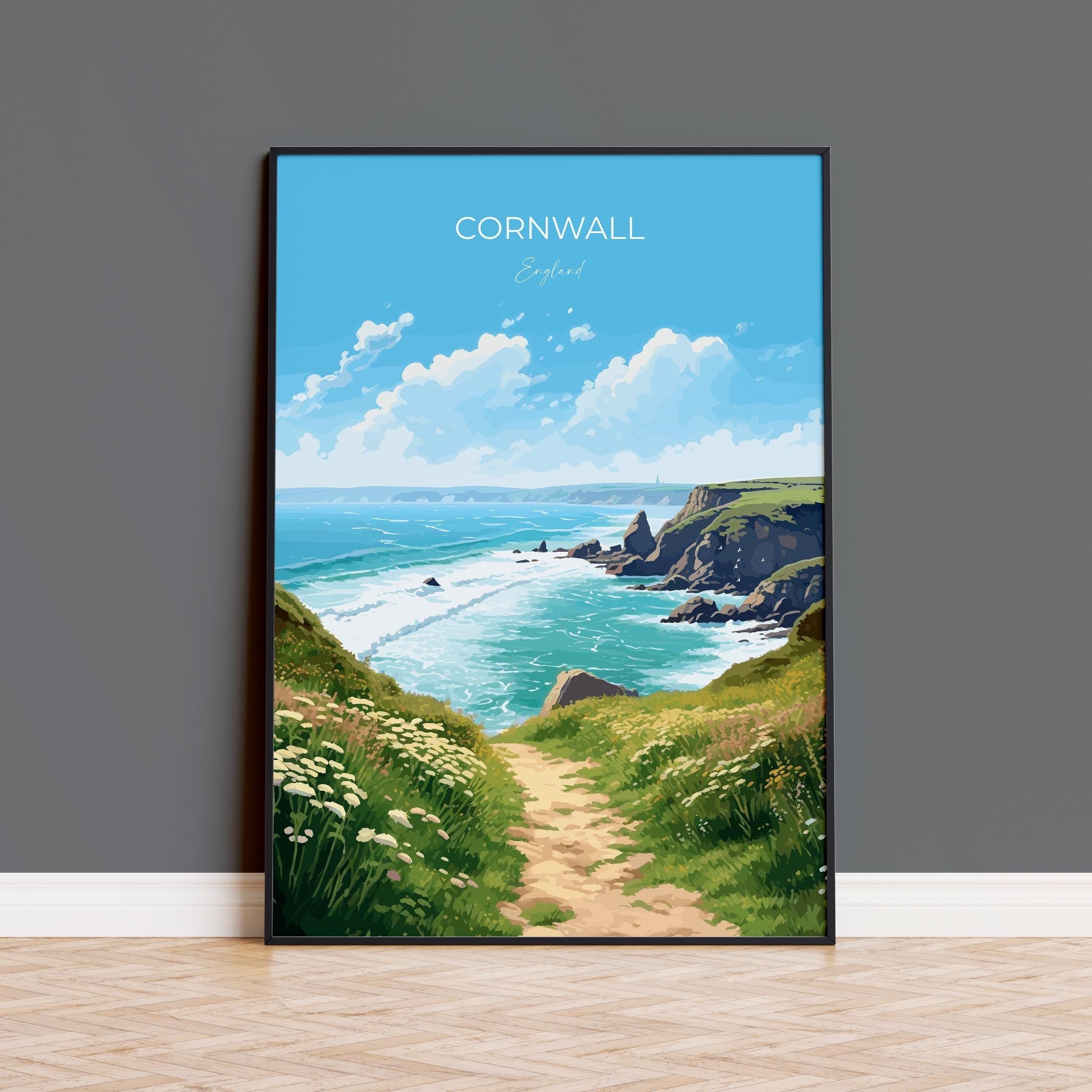 Cornwall Travel Print, Travel Poster of Cornwall, England, Cornwall Art, Cornwall Coast Gift, Wall Art Print NQ Media Designs