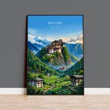 Bhutan South Asia Travel Print Himalayan Mountains Wall Art, Tiger's Nest Monastery Poster, Bhutan Landscape, Vintage Travel Poster