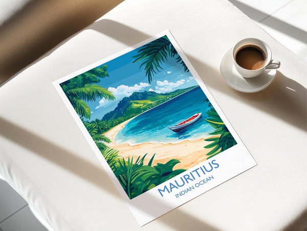 Mauritius Travel Print, Travel Poster of Mauritius, Indian Ocean Island Art, Mauritius Wall Art Gift,