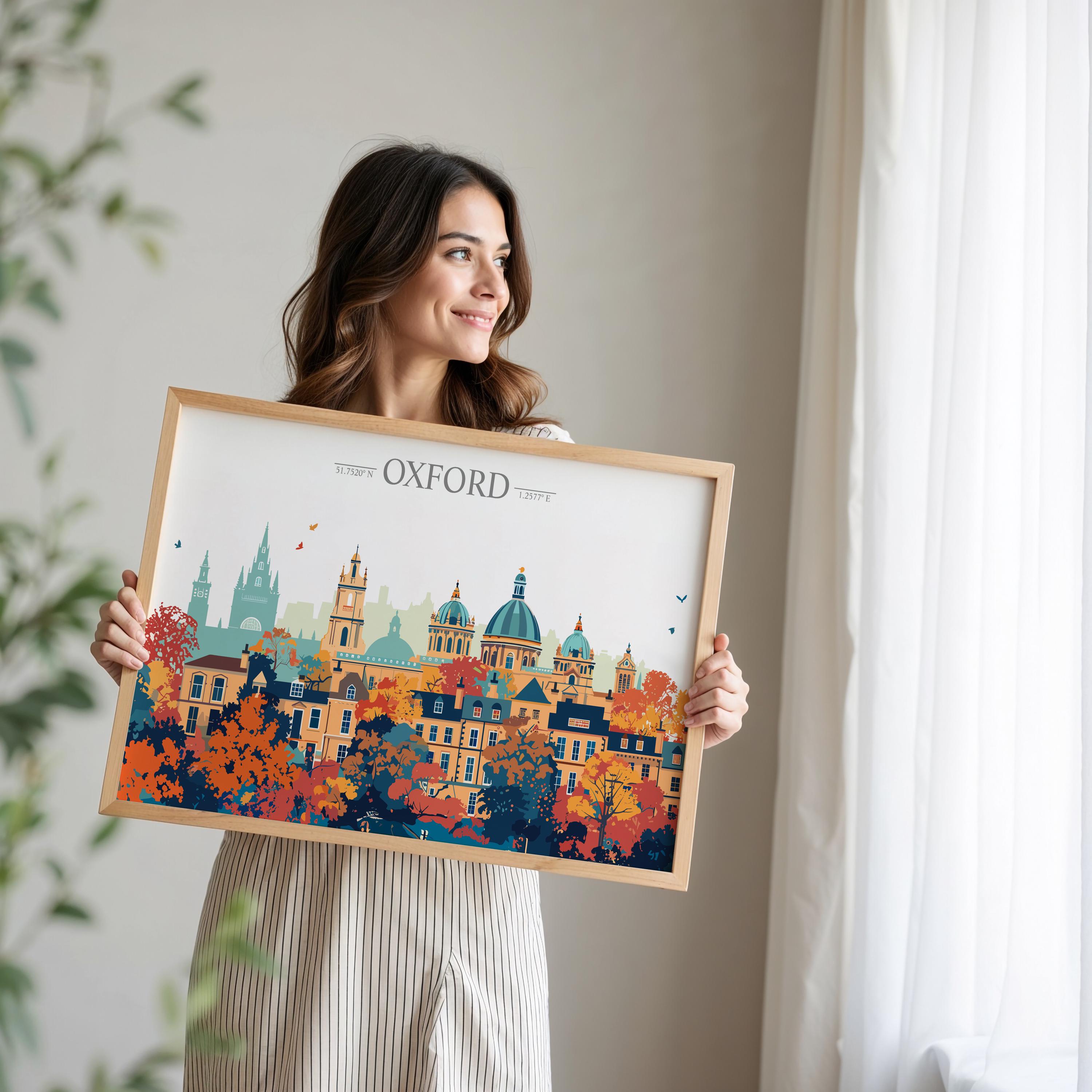 Oxford Travel Poster Skyline Wall Art Landscape, Travel Print of Oxford, Oxford Art Lovers Gift, England Horizontal Art Gift NQ Media Designs
