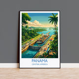 Panama Travel Print, Panama Canal Wall Art with Border, Panama City Skyline Poster, Central America Print, Panama Gift Print