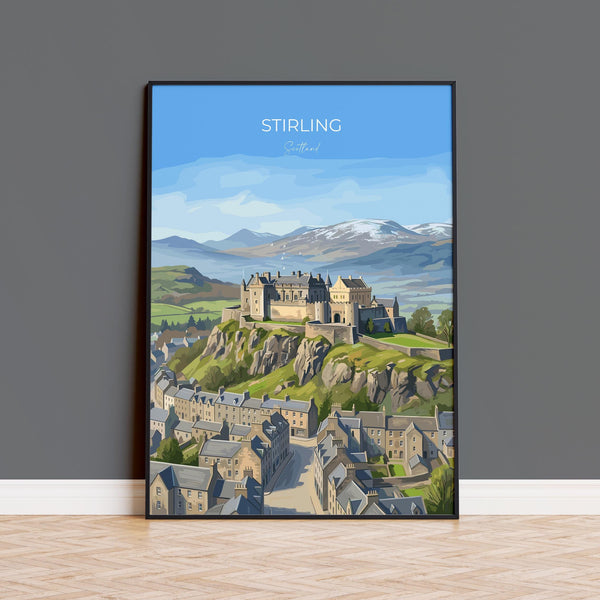 Stirling Castle Scotland Travel Print, Scottish Highlands Wall Art, Stirling City Landscape Poster, Historic Castle Illustration, UK Decor