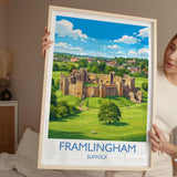 Framlingham Castle Print, Suffolk Wall Art with Border, Medieval Castle Poster, English Travel Print, Framlingham Gift Print