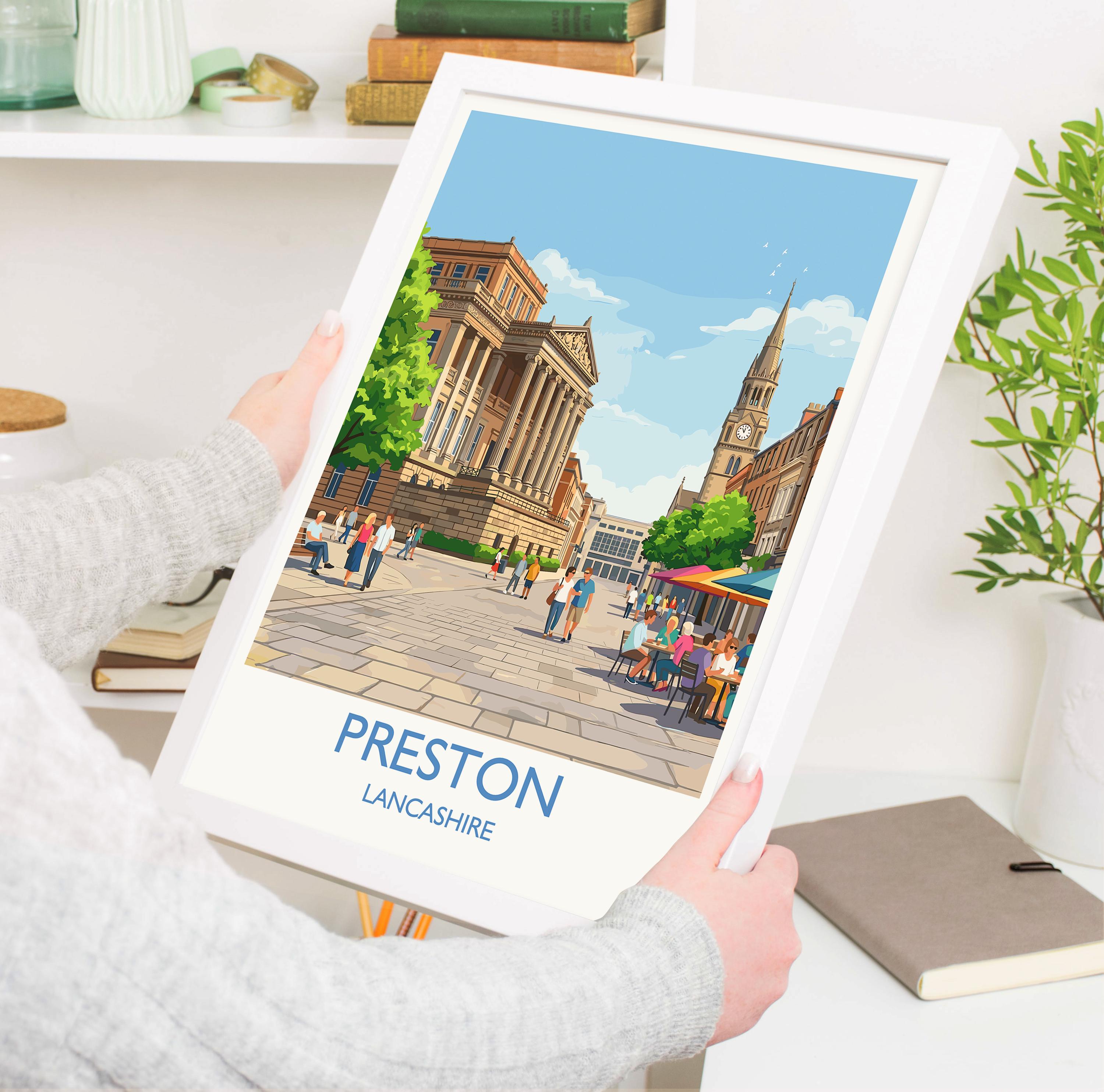Preston Lancashire Travel Poster, Preston City Wall Art, Lancashire Print, Historic UK City Illustration, Vintage Style Decor, Preston Gift