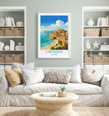 Cartagena Colombia Travel Poster, Colourful Old Town Street Art, Cartagena Street Scene Print, Caribbean Travel Wall Art, Vintage Style Art
