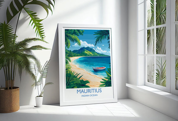 Mauritius Travel Print, Travel Poster of Mauritius, Indian Ocean Island Art, Mauritius Wall Art Gift,