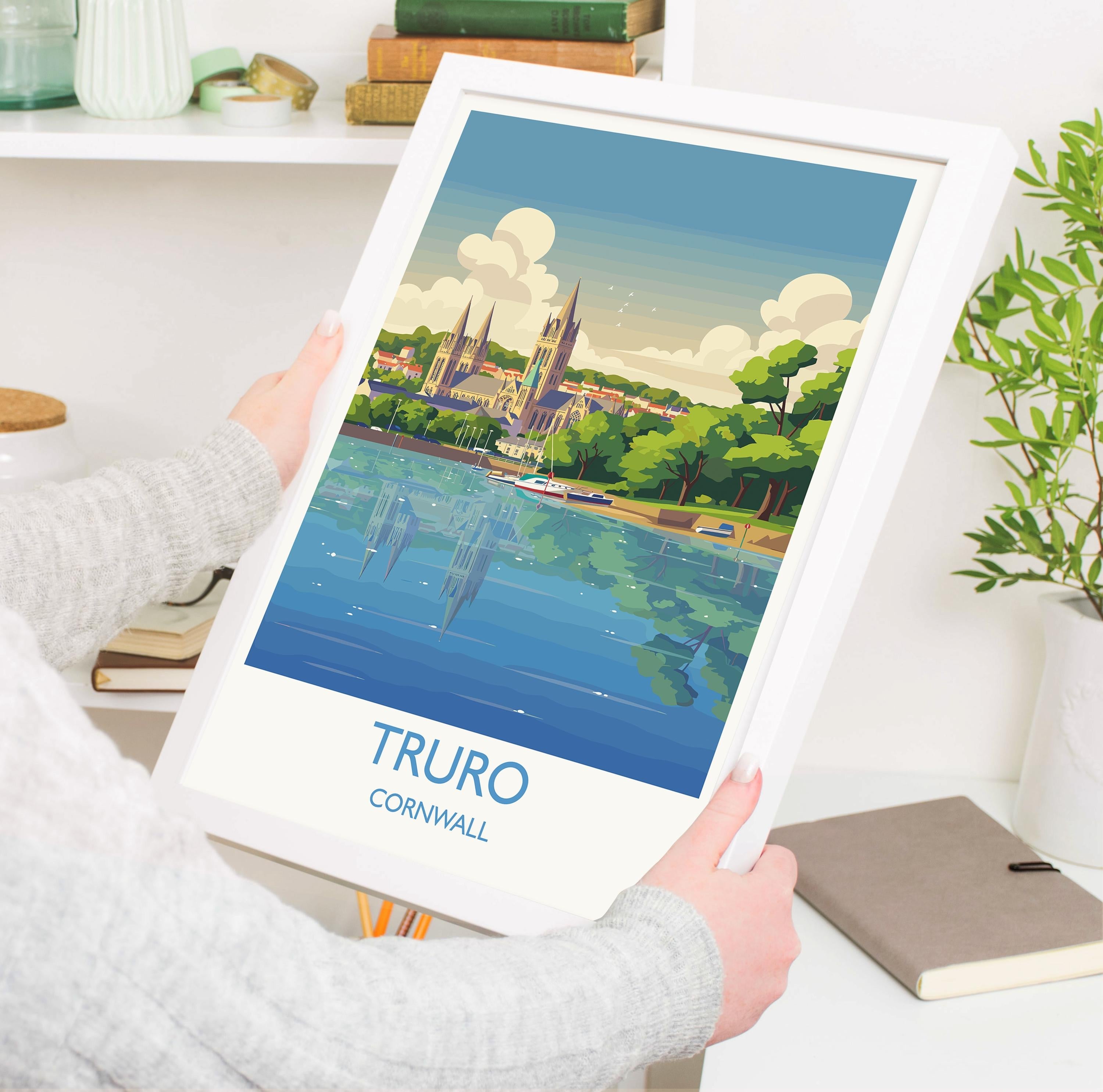 Truro Travel Print, Travel Poster of Truro, England, Cornwall Art, Truro Cathedral Art Lovers Gift, Wall Art Print NQ Media Designs