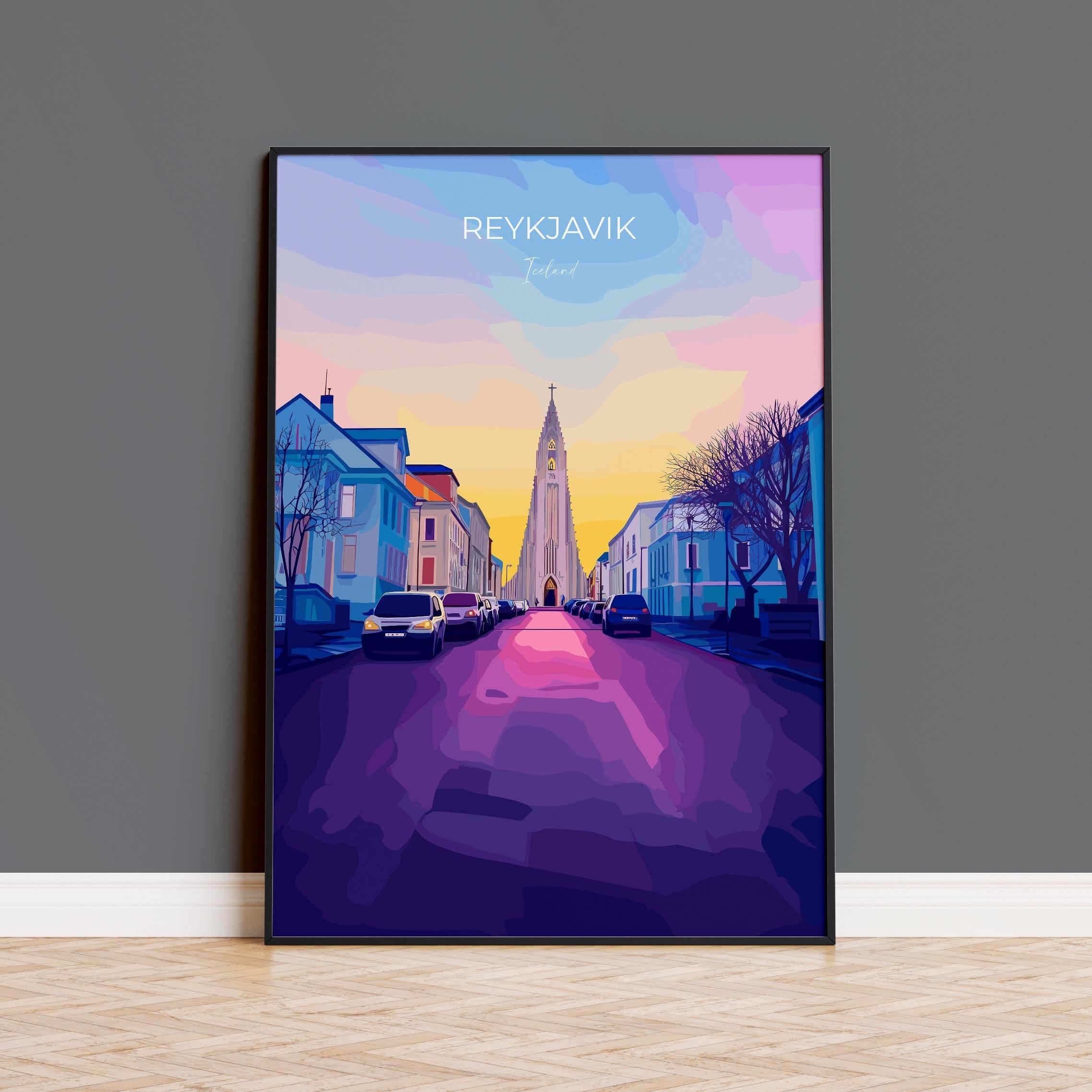 Reykjavik Print Wall Art, Reykjavik Travel Poster, Iceland Wall Art, Reykjavik Art Lovers Gift, Iceland Gift NQ Media Designs