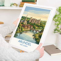 Arundel Castle Travel Poster, Arundel Cathedral River View Wall Art, West Sussex Print, Historic Town Illustration, Vintage Style UK Decor