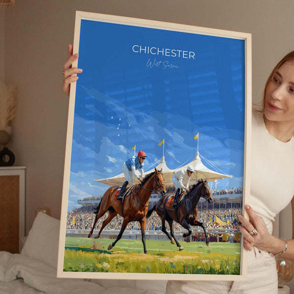 Chichester Travel Print Wall Art, Travel Poster of Goodwood, West Sussex, England, Goodwood Races Art Lovers Gift, England Art Gift