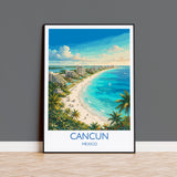 Cancun Mexico Print, Beach Wall Art with Border, Caribbean Poster, Mexico Travel Print, Cancun Gift Print