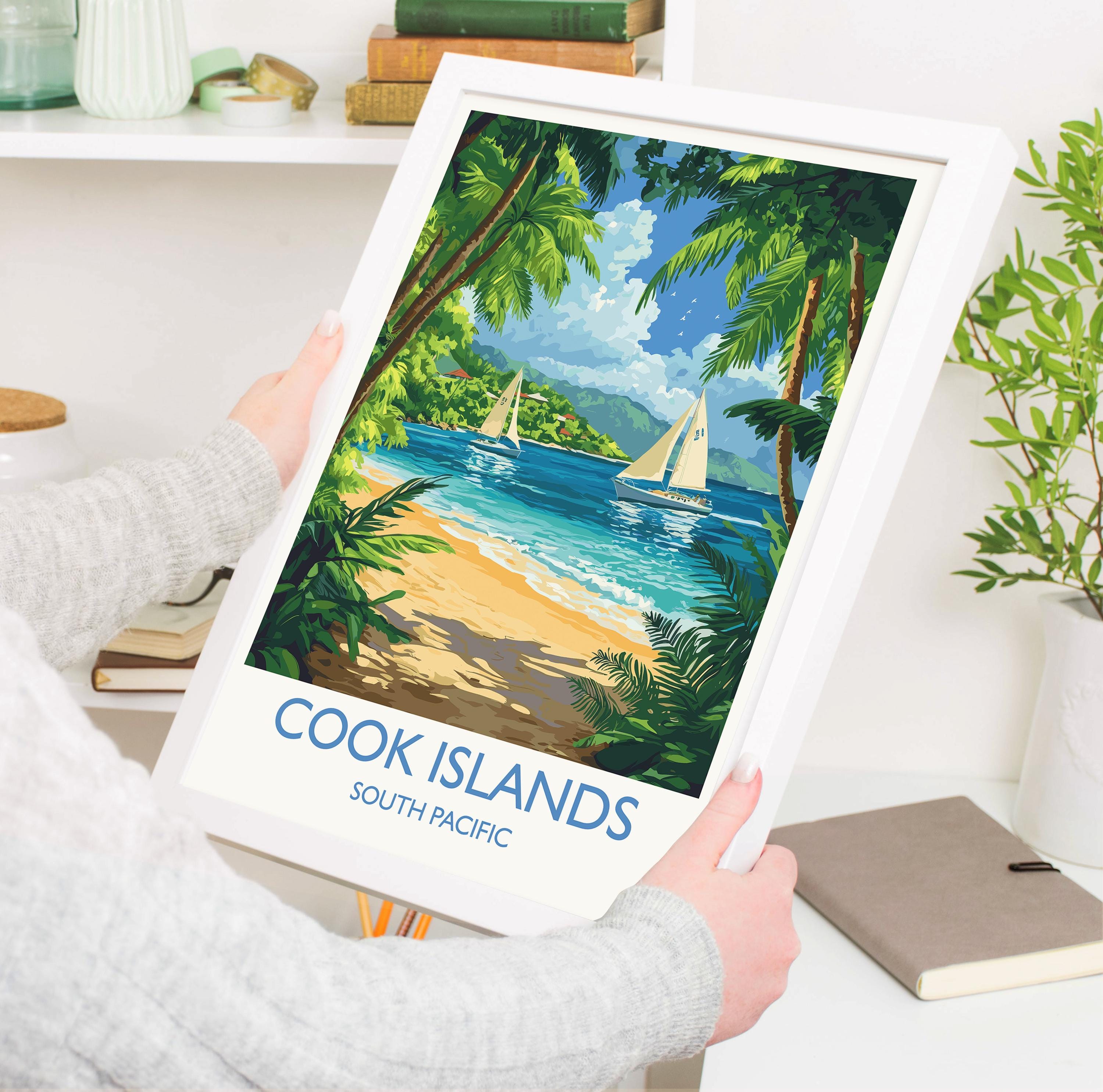 Cook Islands Travel Poster Wall Art, Travel Print of Cook Islands, South Pacific Islands Art Lovers Gift NQ Media Designs