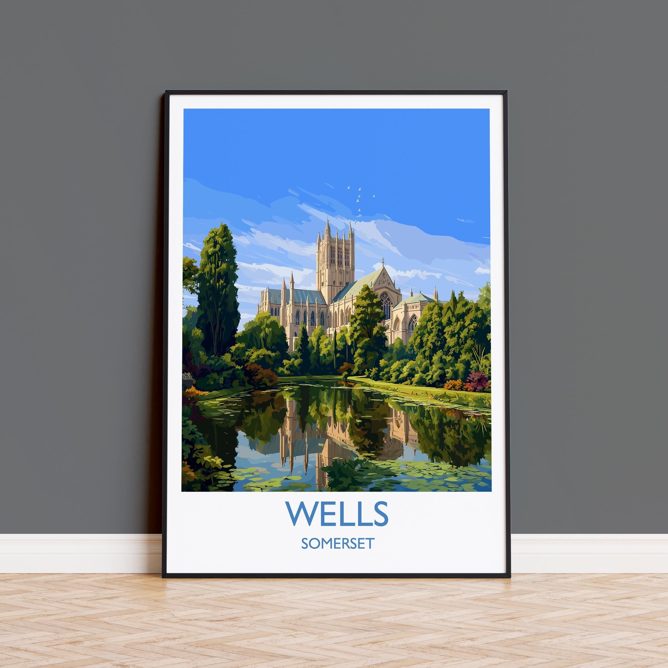 Wells Travel Poster Wall Art, Travel Print of Wells Cathedral England, Somerset Art Lovers Gift, Travel Art Gift NQ Media Designs