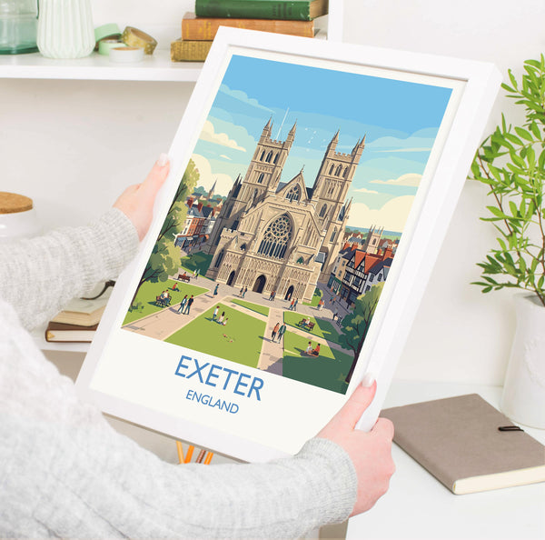 Exeter Cathedral Travel Poster, Exeter Devon Wall Art, Historic England City Print, Gothic Architecture Illustration, UK Decor, Exeter Gift