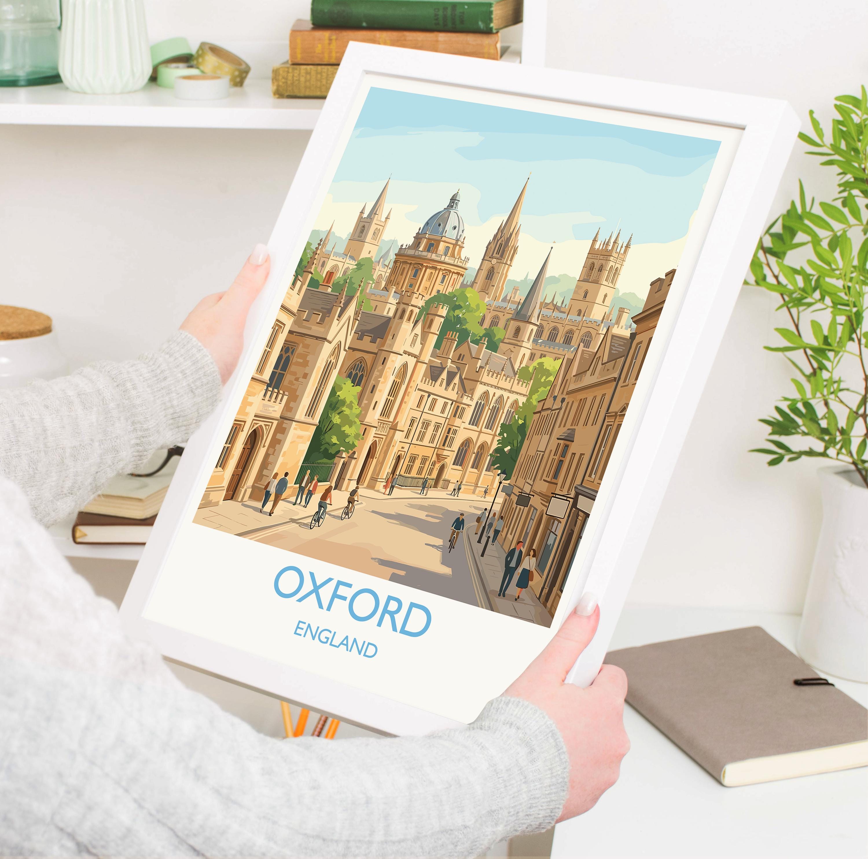Oxford Travel Poster, Oxford University Wall Art, Radcliffe Camera Print, Historic City Illustration, Vintage Style UK City, Oxford Gift NQ Media Designs