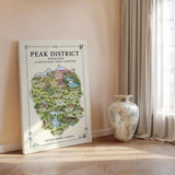 Peak District Illustrated Map Print, England Wall Art, Derbyshire Map Poster, Framed or Canvas Print, Peak District Gift