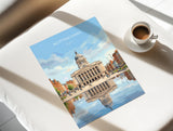 Nottingham Travel Print, Exchange Building Wall Art, Old Market Square Poster, Nottingham City Illustration, UK City Decor, Nottingham Gift
