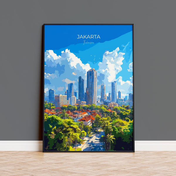 Jakarta Travel Poster, Travel Print of Jakarta, Indonesia, Jakarta Art Lovers Gift, Wall Art Decor Print Gift