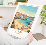 Cascais Portugal Travel Poster, Portuguese Coast Wall Art, Seaside Town Print, Atlantic Ocean Landscape Illustration, Europe Decor