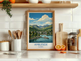 Ambleside Print, Lake Windermere Wall Art with Border, Cumbria Poster, England Travel Print, Ambleside Gift Print