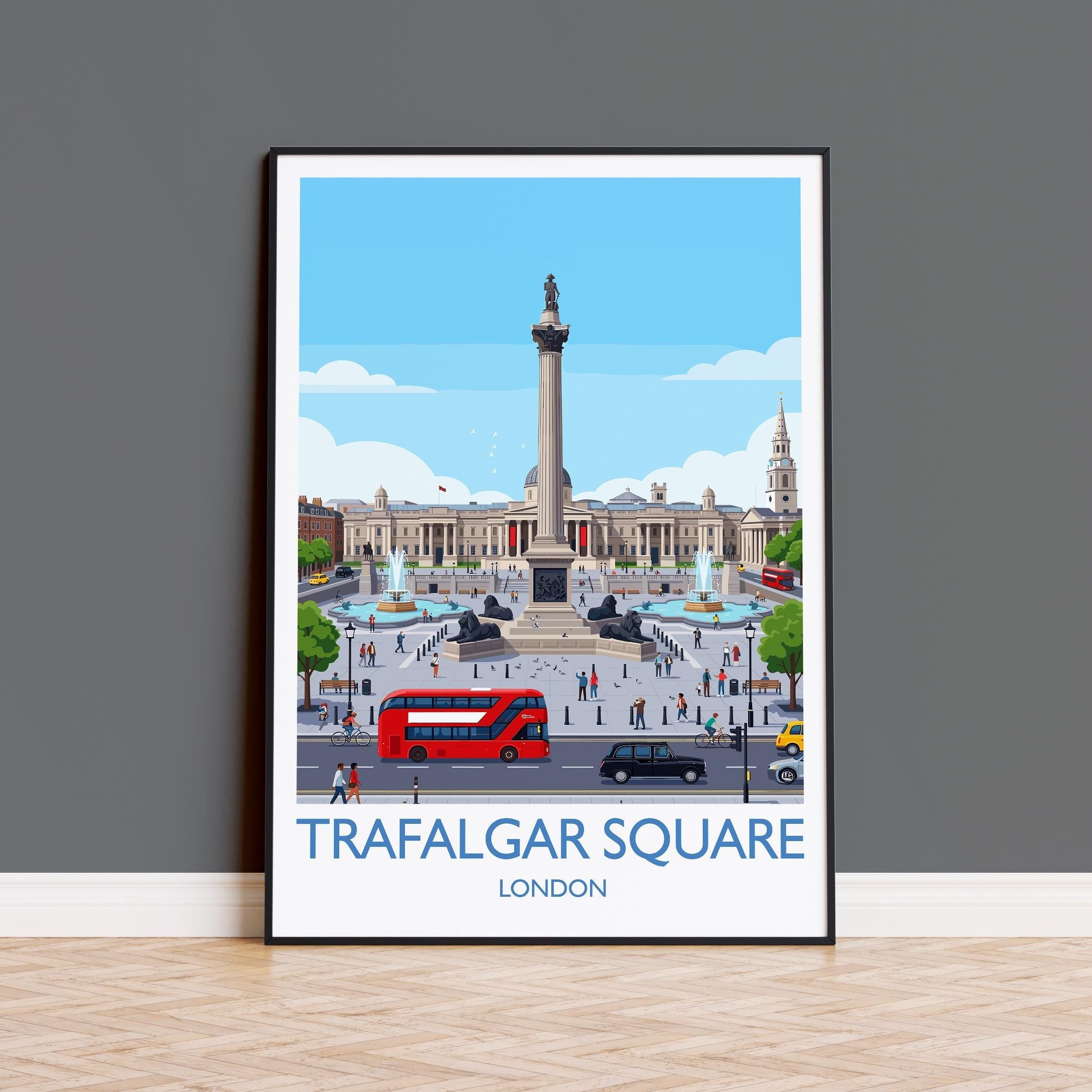 Trafalgar Square London Travel Poster, London Wall Art Print, Nelson’s Column Illustration, Vintage Style UK City Decor, Landmark Gift NQ Media Designs