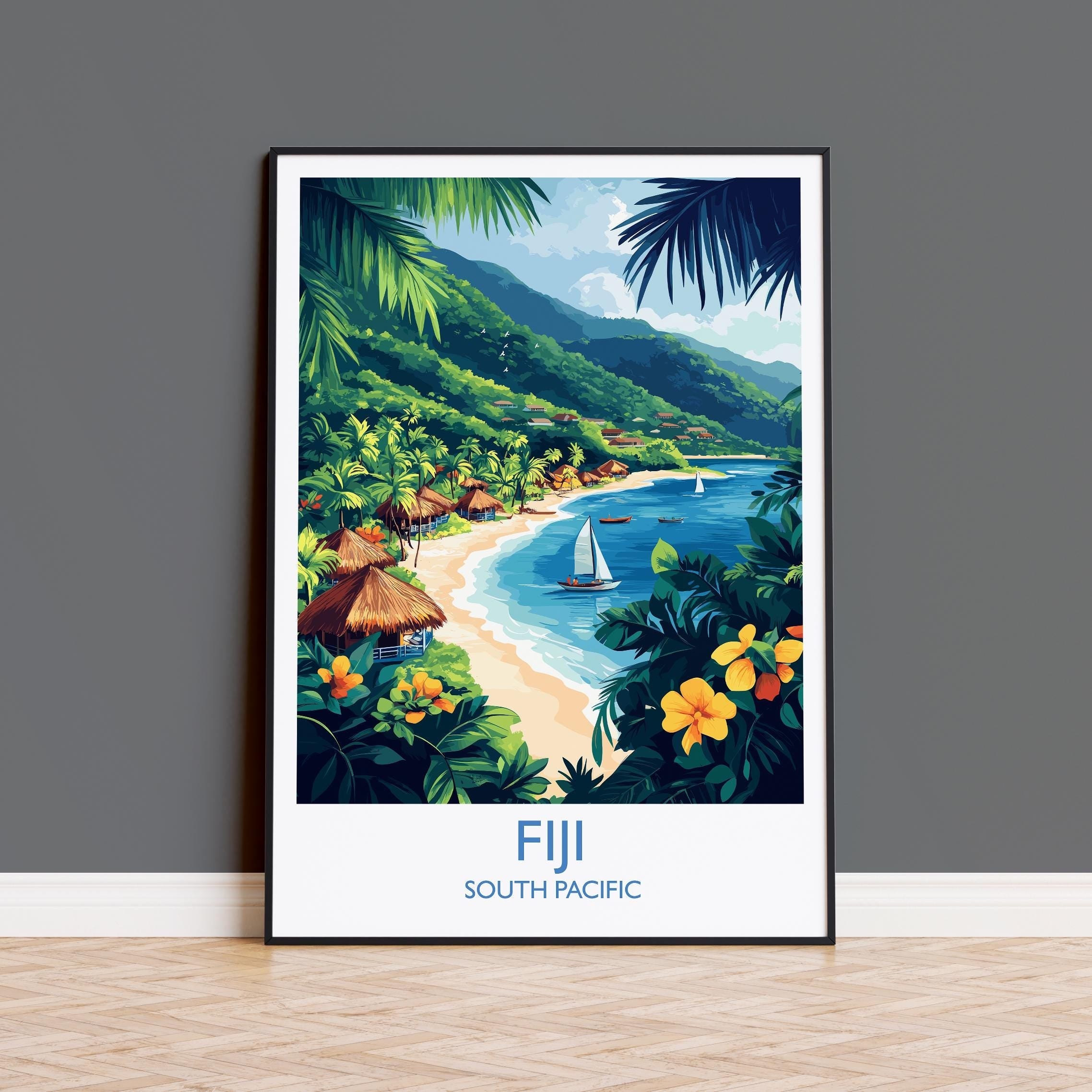 Fiji Travel Poster Wall Art, Travel Print of Fiji, South Pacific Islands Art Lovers Gift NQ Media Designs