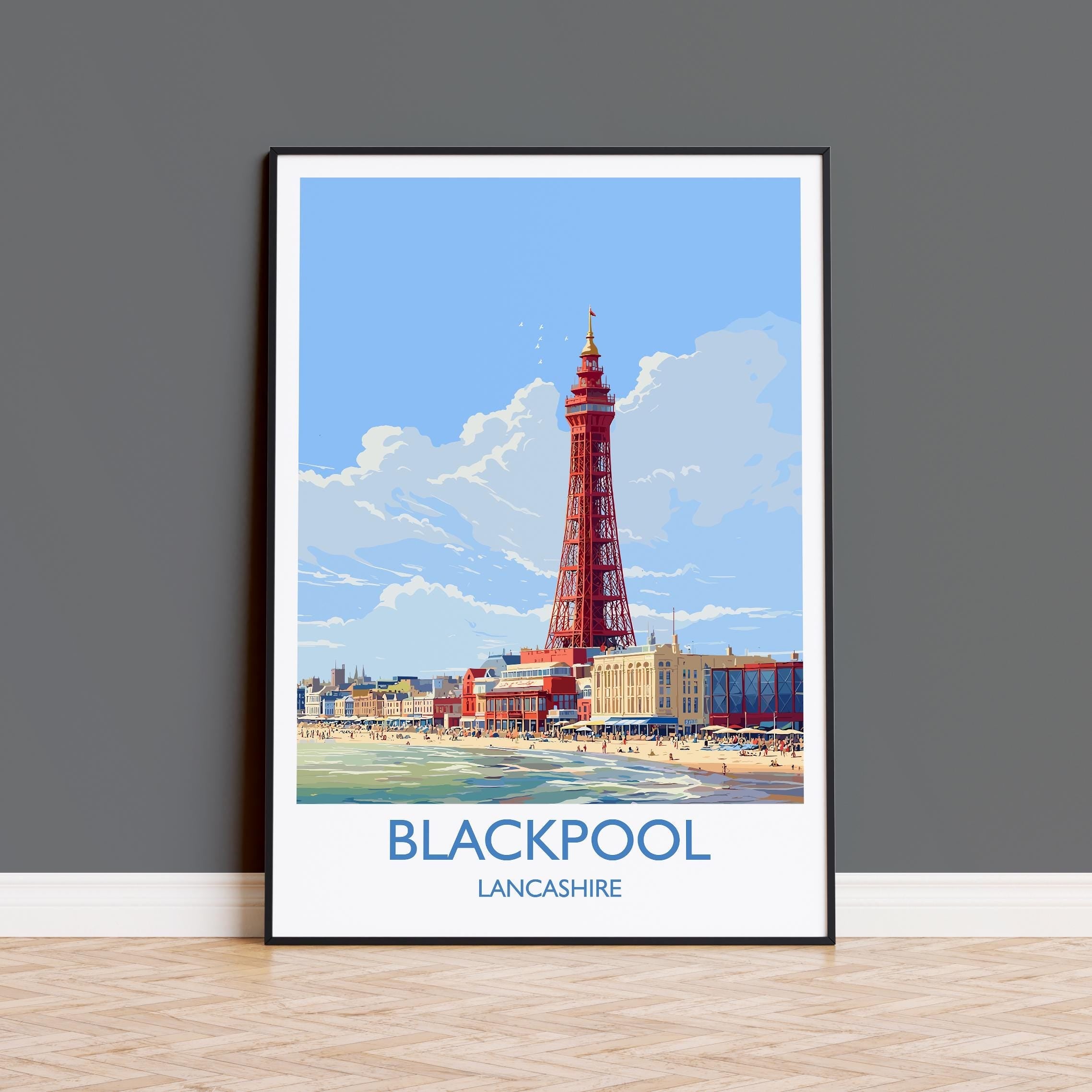 Blackpool Travel Poster Wall Art, Travel Print of Blackpool, England, Lancashire Seaside Art Lovers Gift, Travel Art Gift NQ Media Designs