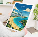 Busan Travel Poster, South Korea Wall Art, Haeundae Beach Print, Coastal Skyline Poster, Busan Gift