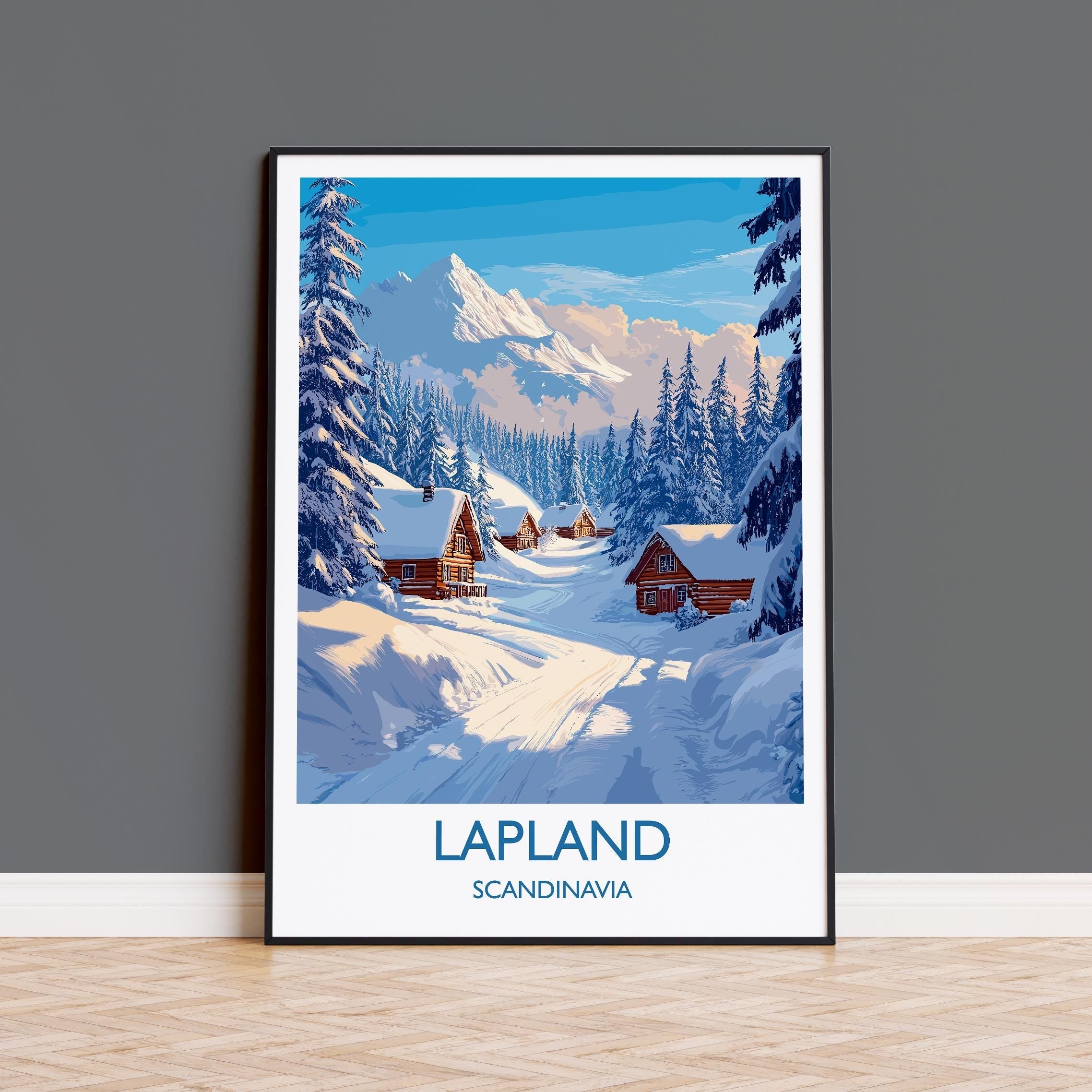 Lapland Travel Print, Travel Poster of Lapland, Scandinavia Poster, Lapland Art Gift, Finland Art Lovers Travel Gift NQ Media Designs