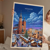 Krakow Christmas Market Poster, Poland Winter Wall Art, St Mary’s Basilica Print, Festive Travel Poster, Krakow Gift