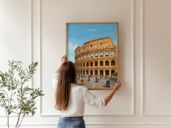 Rome Colosseum Travel Print, Rome Italy Wall Art, Ancient Roman Architecture Poster, Historic Landmark Illustration, Europe Decor, Rome Gift