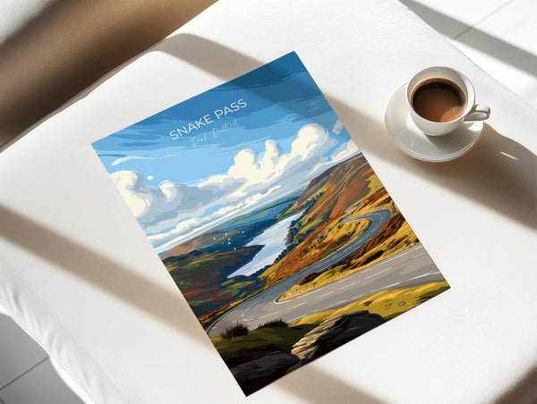 Snake Pass, Peak District Travel Poster Wall Art, Travel Print of Peak District, Derbyshire, English Countryside