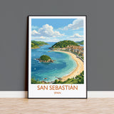San Sebastian Print, La Concha Wall Art with Border, Basque Coast Poster, Spain Travel Print, San Sebastian Gift Print