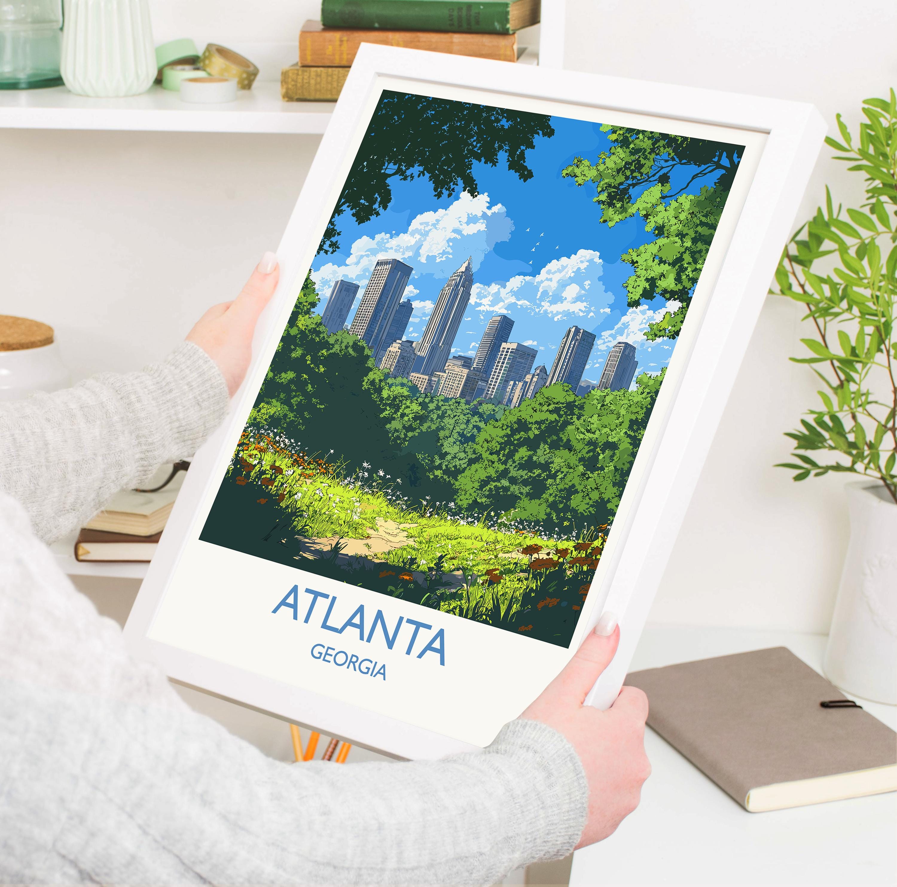 Atlanta Travel Print, Travel Poster of Atlanta, Georgia, Atlanta City Art Lovers Gift, USA Gift, Wall Art Print NQ Media Designs