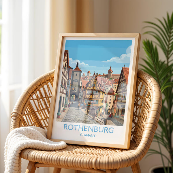 Rothenburg ob der Tauber Travel Poster, Medieval German Town Print, Bavaria Wall Art, Romantic Road Illustration, Germany Travel Decor