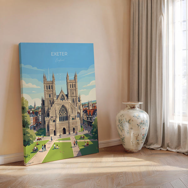 Exeter Cathedral Travel Print, Exeter Devon Wall Art, Historic England City Poster, Gothic Architecture Illustration, UK Decor, Exeter Gift