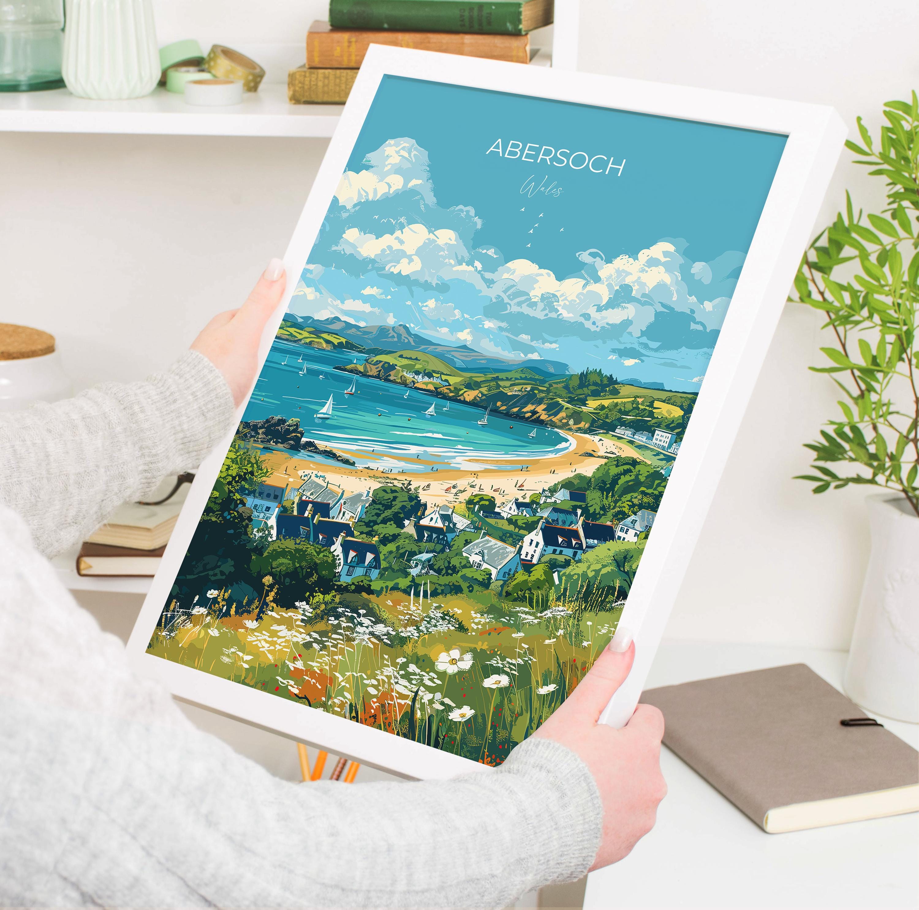 Abersoch Travel Poster Wall Art, Abersoch Travel Print, Wales, Welsh Art, Abersoch Art lovers Gift, Wall Art Print