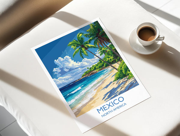Mexico Travel Print Wall Art, Travel Poster of Mexico, Mexico Coast Art Gift, Mexico Art Lovers Gift,