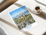 Stirling Castle Scotland Travel Poster, Scottish Highlands Wall Art, Stirling City Landscape Print, Historic Castle Illustration, UK Decor
